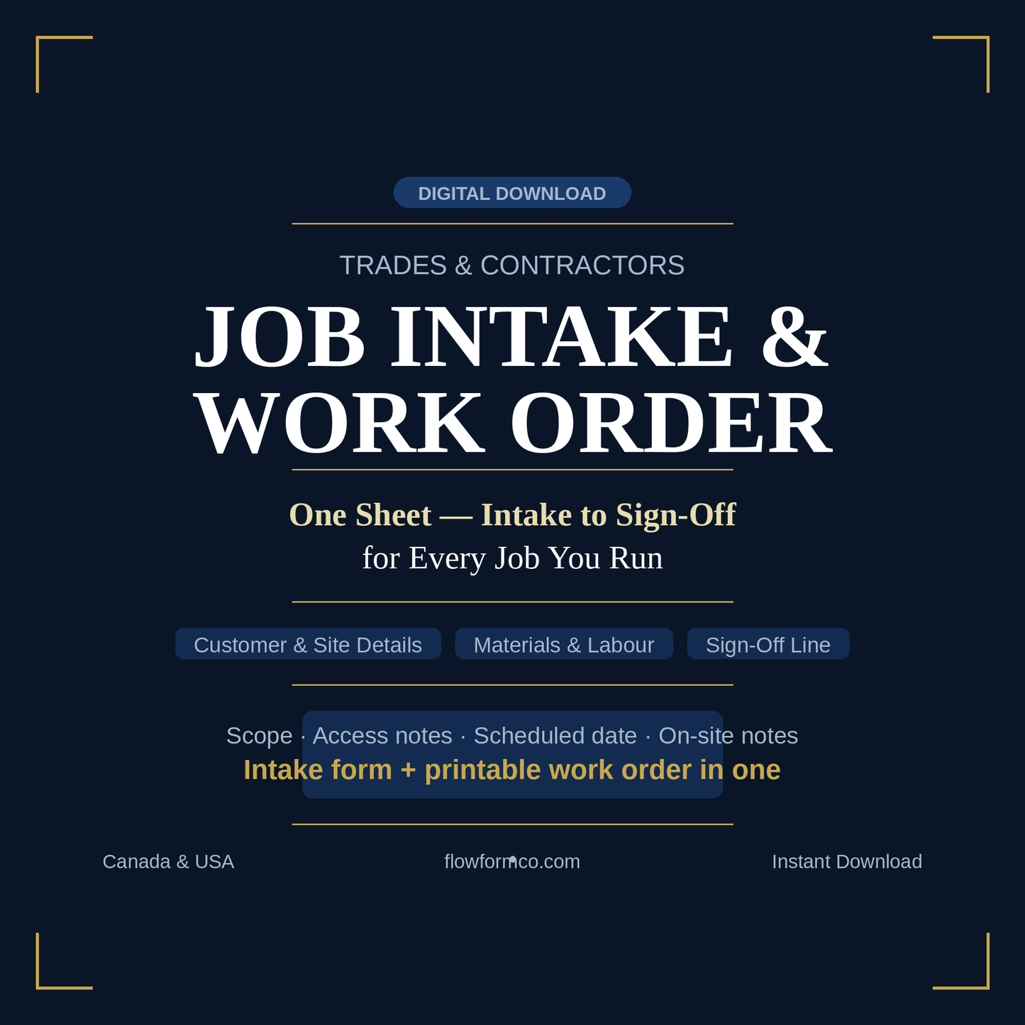 Job & Client Intake + Work Order (Excel)