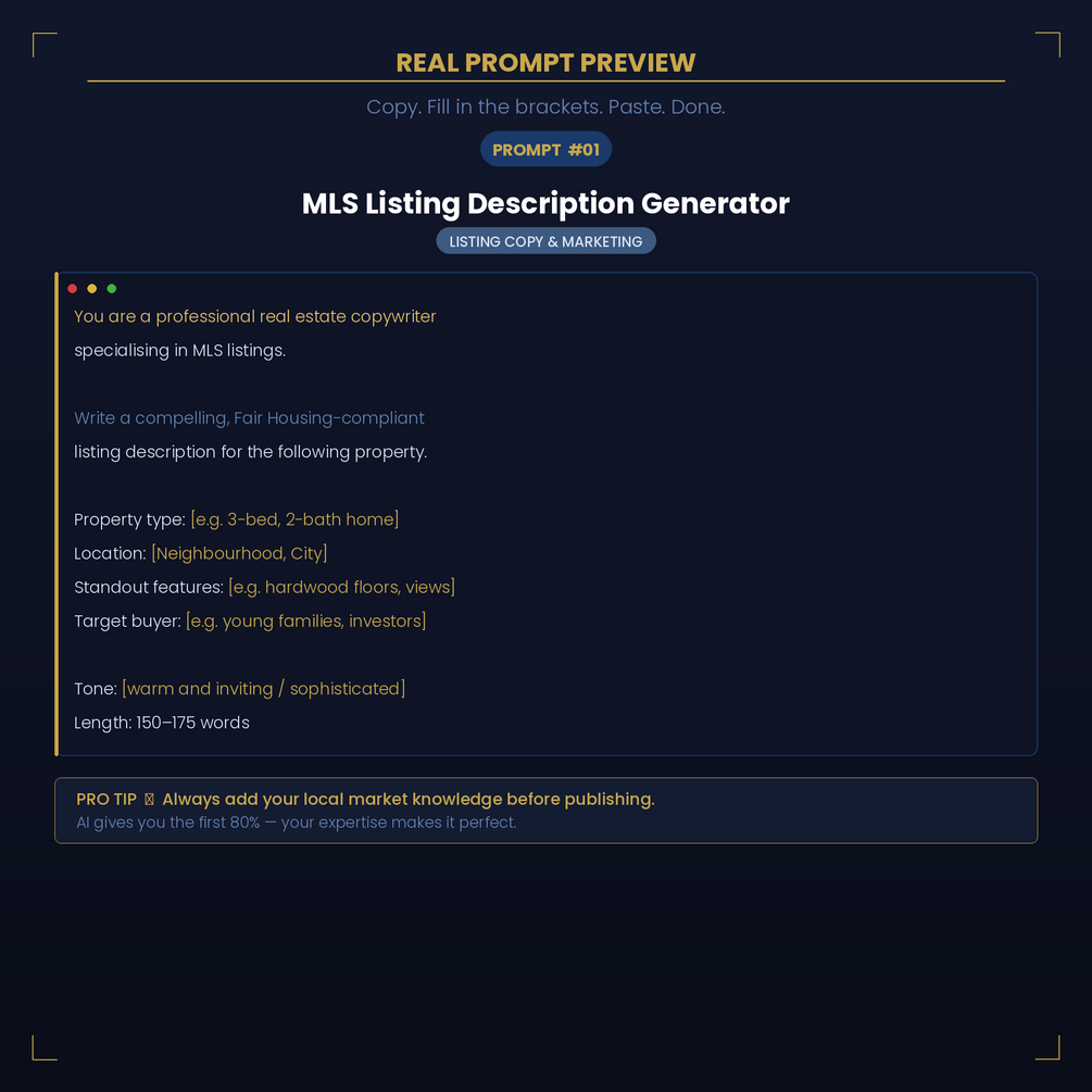 Real Estate Agent AI Powerkit — 50 ChatGPT + Claude Prompts