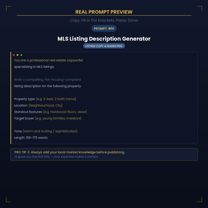 Real Estate Agent AI Powerkit — 50 ChatGPT + Claude Prompts