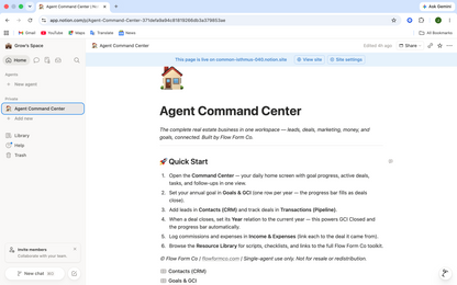 Agent Command Center — Notion Real Estate Operating System | CRM, Pipeline & GCI Tracker for Agents