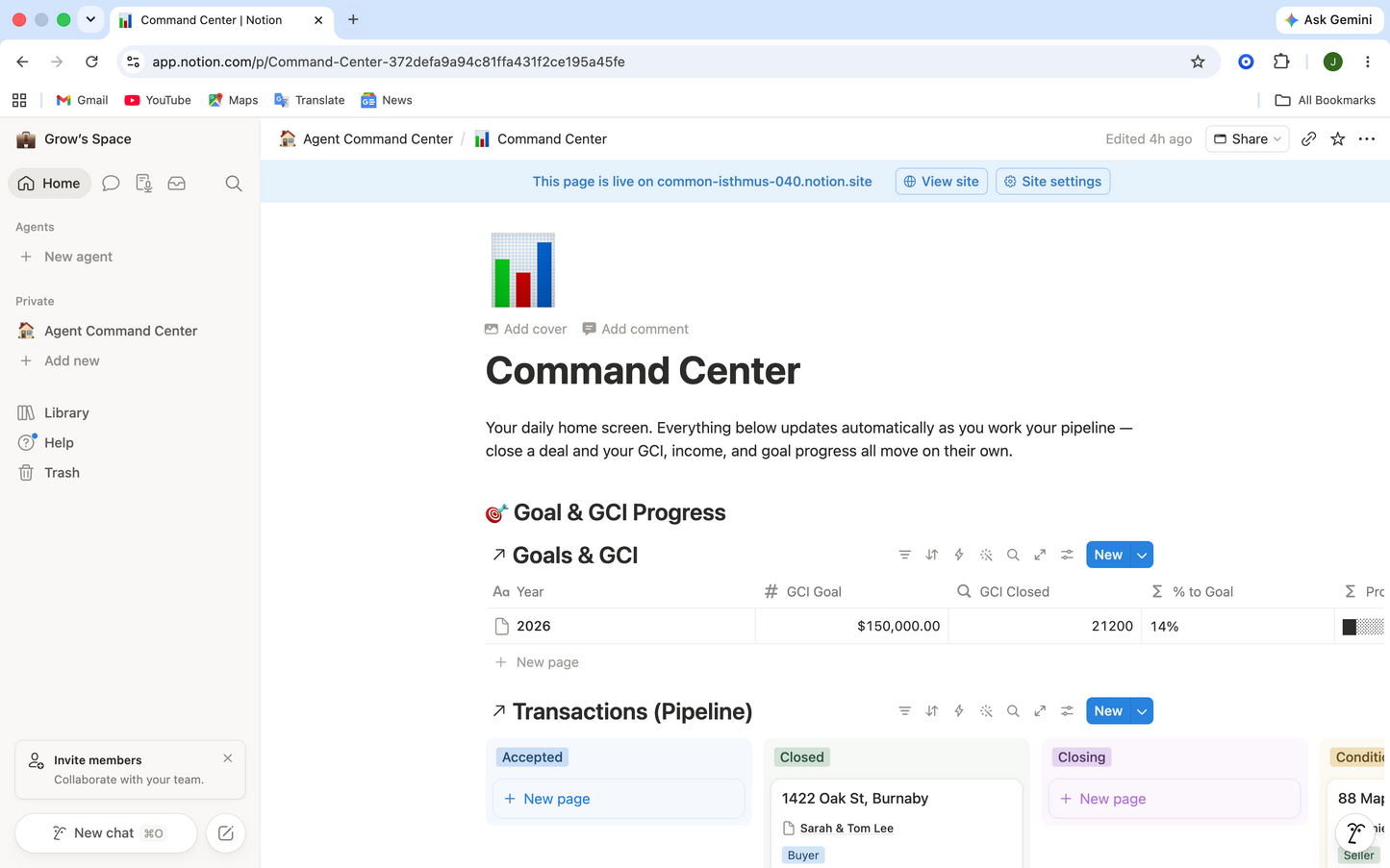 Agent Command Center — Notion Real Estate Operating System | CRM, Pipeline & GCI Tracker for Agents