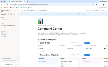 Agent Command Center — Notion Real Estate Operating System | CRM, Pipeline & GCI Tracker for Agents