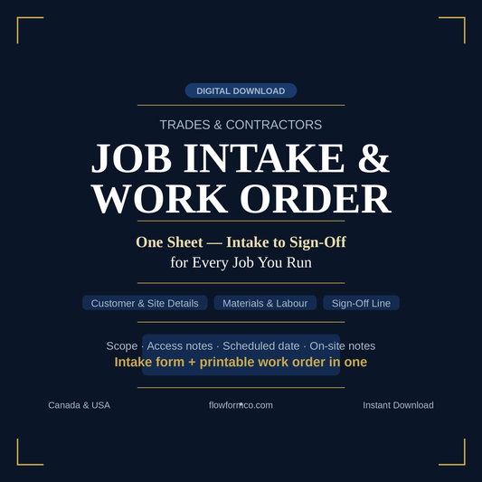 Job & Client Intake + Work Order (Excel)